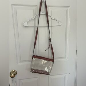 Clear purse with brown strap